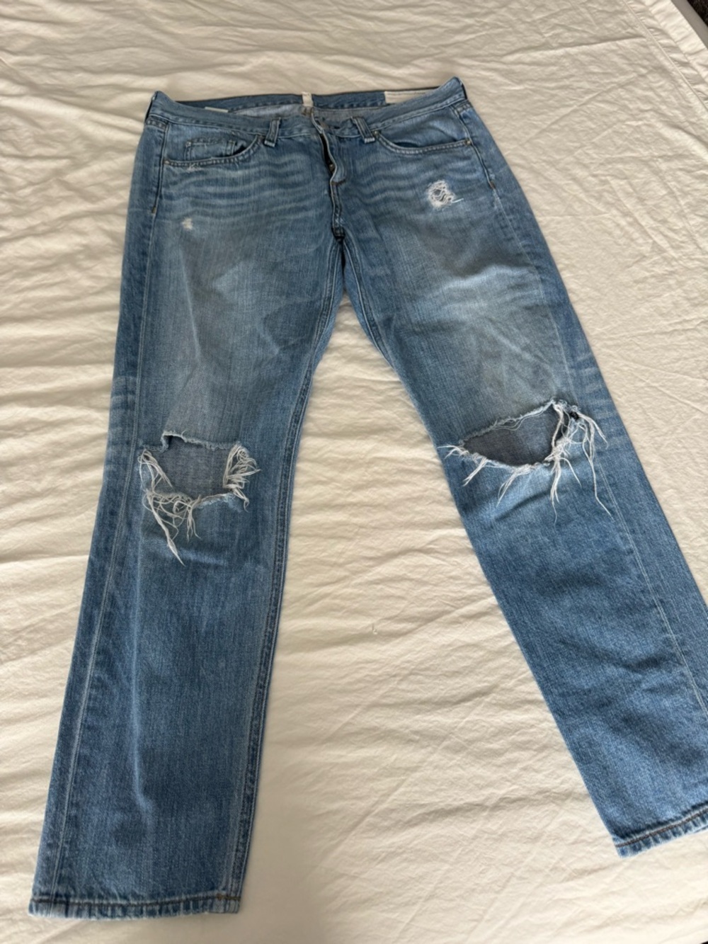 Men's Distressed Blue Jeans - Classic Straight Fit